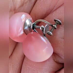 Vintage MoonGlow Peachy/Pink Lucite Sterling Screw Back Stud Earrings
